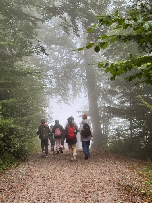 20250210_Wandertag04 Kinder wandern im Nebel