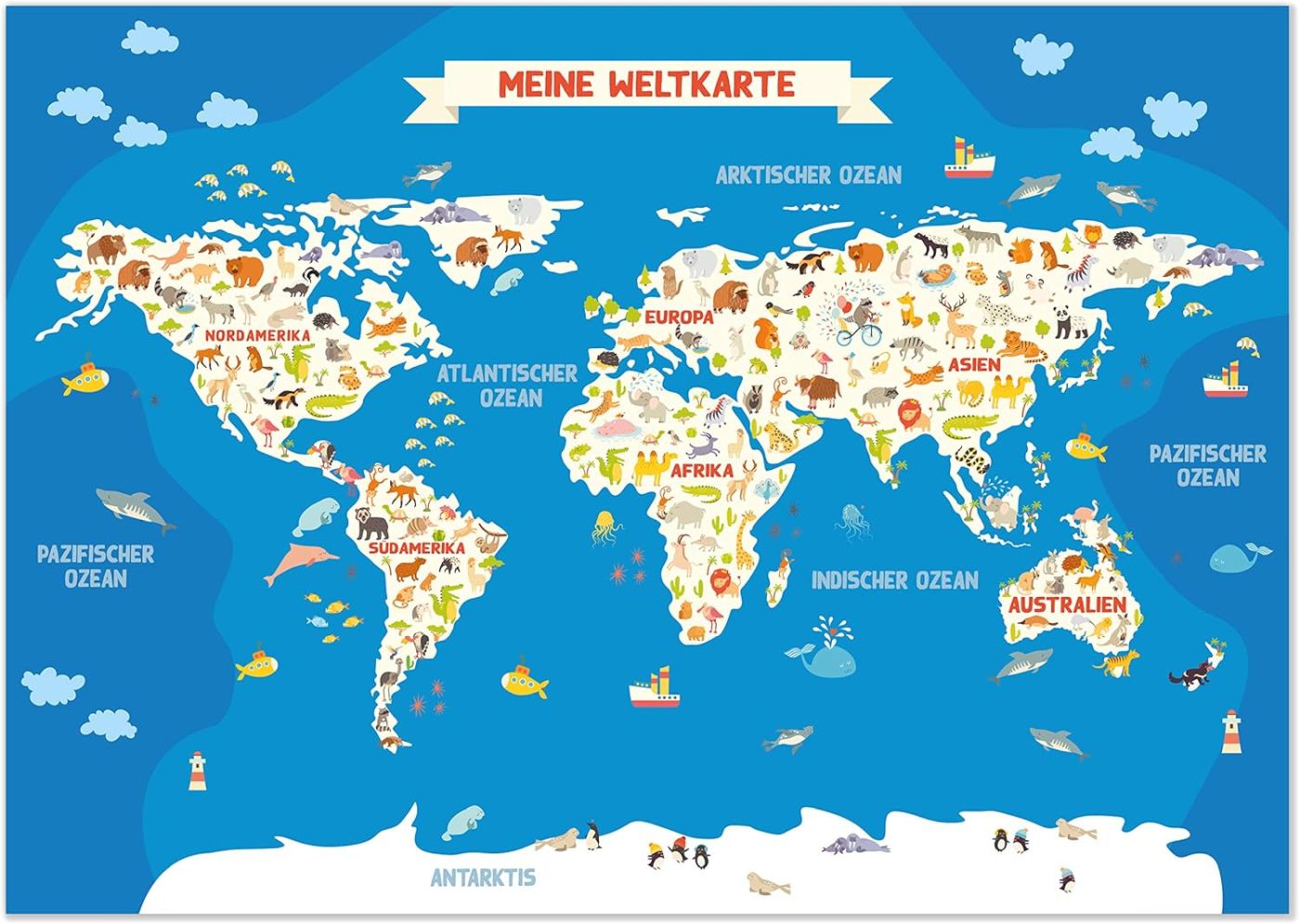 Weltkarte mit Tieren