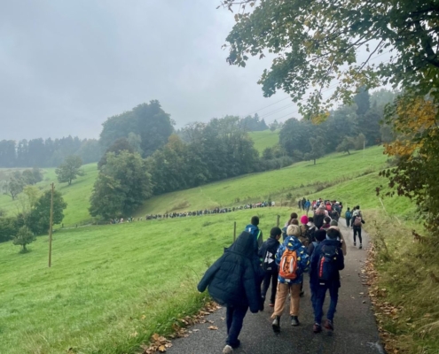 Viele Kinder wandern gemeinsam